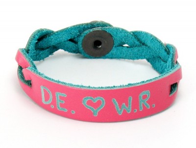 Initials & Heart on a Pink ID with Aqua Engraving